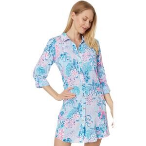 Lilly Pulitzer Blue Pink Floral Button-Front Swim Coverup